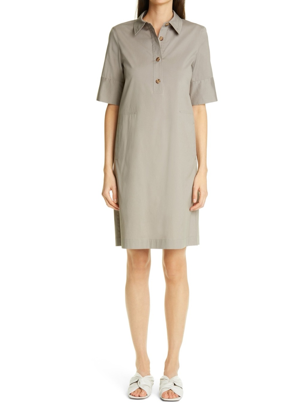 LAFAYETTE 148 NEW YORK  Conroy Classic Stretch Cotton Blend Shirtdress Mink Grey